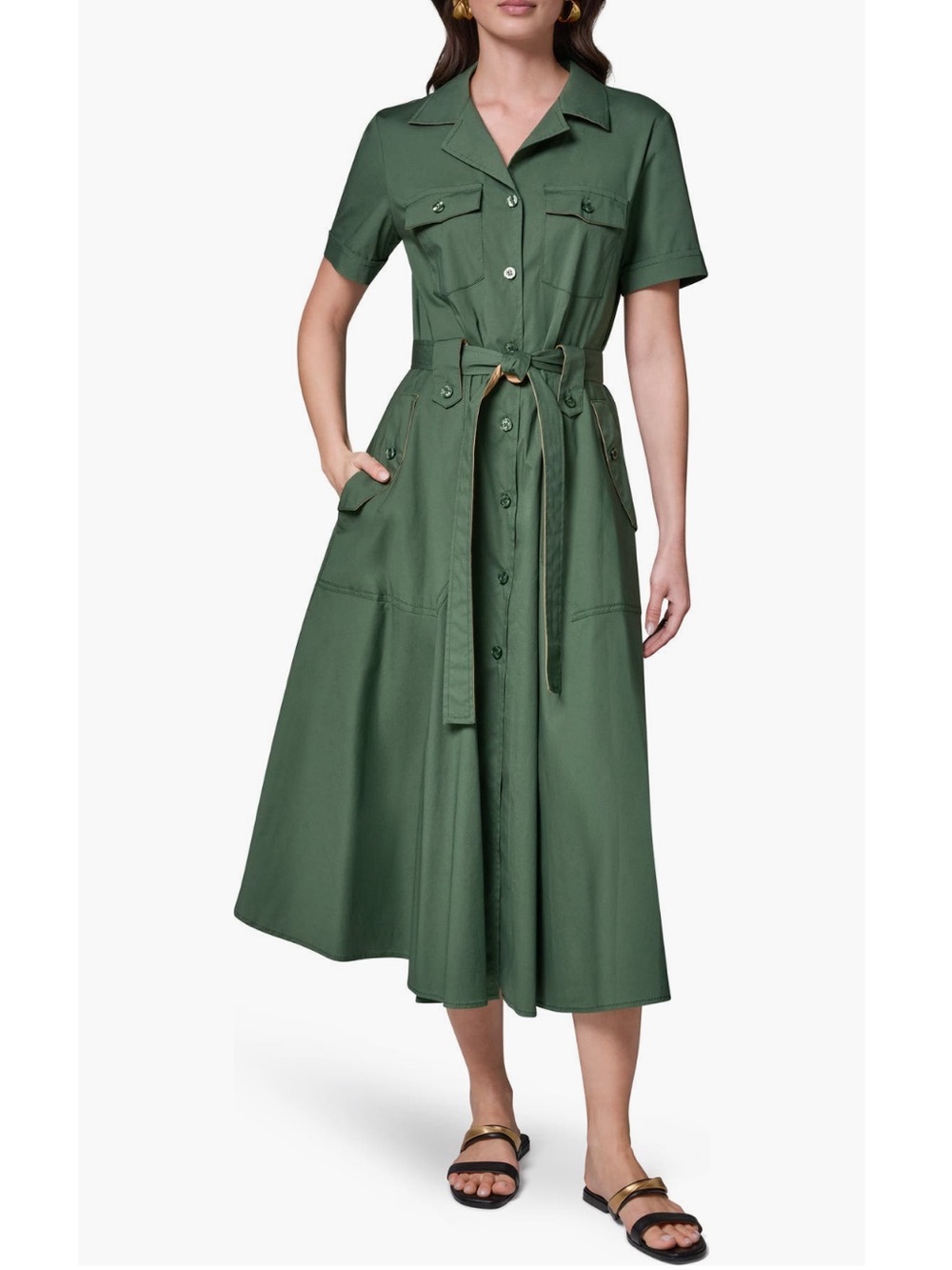 Donna Karan New York Short Sleeve Stretch Cotton Shirtdress New!